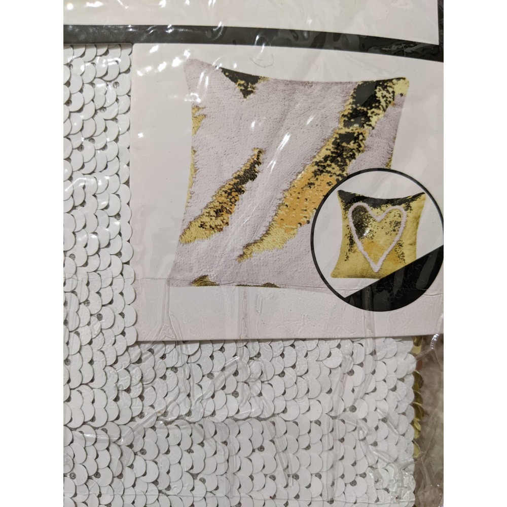 Merchant 41 Pillow Cover White Gold Flip Sequin Pillow Decor Heart Love 16x16"